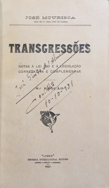 MOURISCA. (José) TRANSGRESSÕES. [2.ª EDIÇÃO]