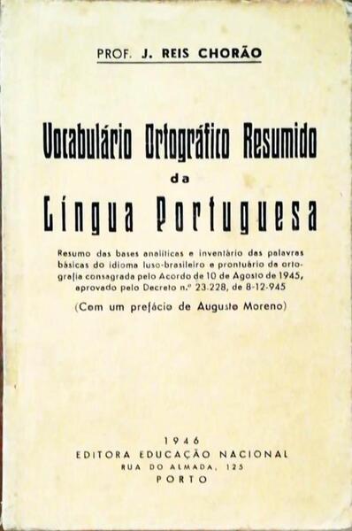 VOCABULÃRIO ORTOGRÃFICO RESUMIDO DE LÃNGUA PORTUGUESA.