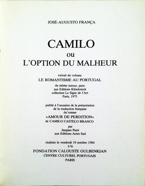 CAMILO OU L'OPTION DU MALHEUR.