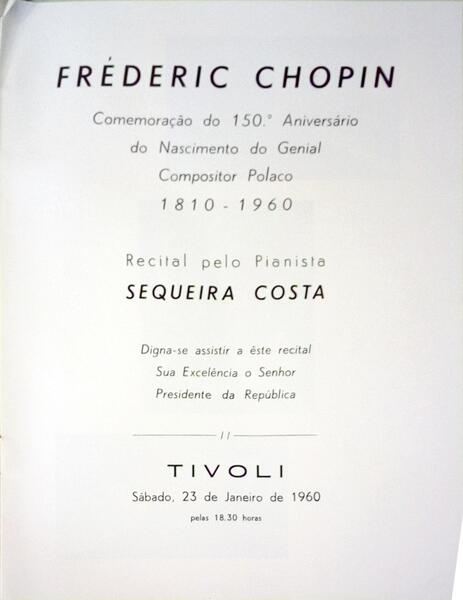 FRÃ‰DERIC CHOPIN. COMEMORAÃ‡ÃƒO DO 150Âº ANIVERSÃRIO DO NASCIMENTO DO GENIAL COMPOSITOR POLACO. 1810-1960.