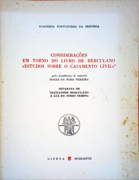 CONSIDERAÃ‡Ã•ES EM TORNO DO LIVRO DE HERCULANO