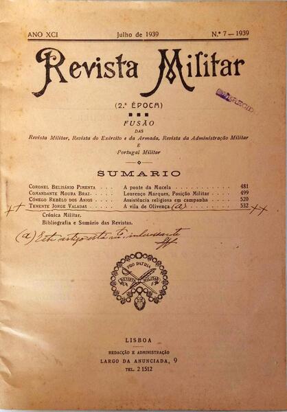 REVISTA MILITAR, 2.Âª Ã‰POCA, ANO 91, N.Âº 7, JULHO 1939.