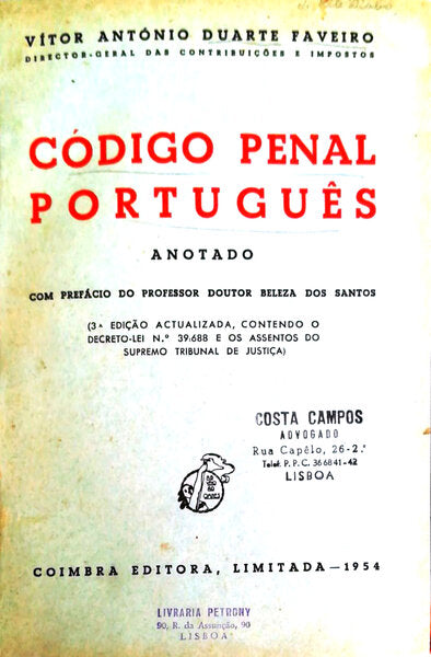 CÃ“DIGO PENAL PORTUGUÃŠS. [3.Âª EDIÃ‡ÃƒO]