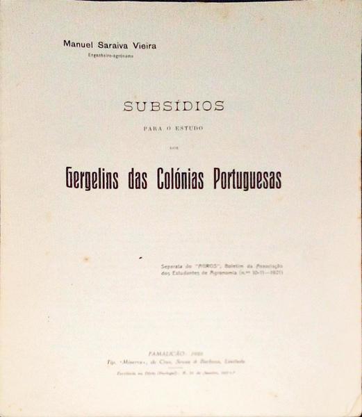 SUBSÃDIOS PARA O ESTUDO DOS GERGELINS DAS COLÃ“NIAS PORTUGUESAS.
