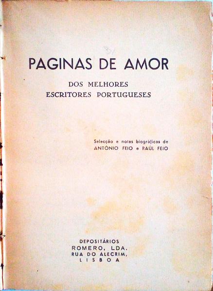 PAGINAS DE AMOR DOS MELHORES ESCRITORES PORTUGUESES.