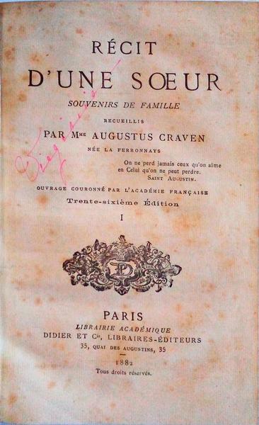 RÃ‰CIT D'UNE SOEUR, SOUVENIRS DE FAMILLE.