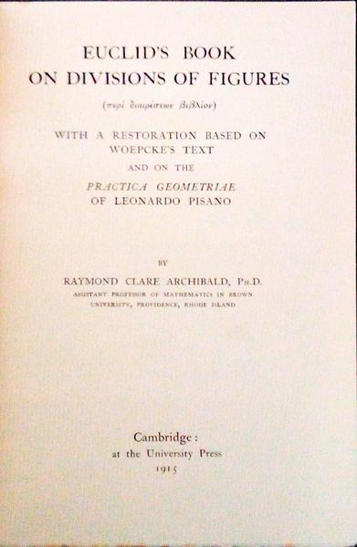 EUCLID'S BOOK ON DIVISIONS OF FIGURES.
