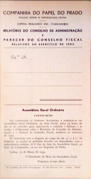 RELATÃ“RIO DO CONSELHO DE ADMINISTRAÃ‡ÃƒO E PARECER DO CONSELHO FISCAL RELATIVOS AO EXERCÃCIO DE 1952.
