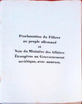 PROCLAMATION DU FÃœHRER AU PEUPLE ALLEMAND ET NOTE DU MINISTÃˆRE DES AFFAIRES Ã‰TRANGÃˆRES AU GOUVERNEMENT SOVIÃ‰TIQUE, AVEC ANNEXES.