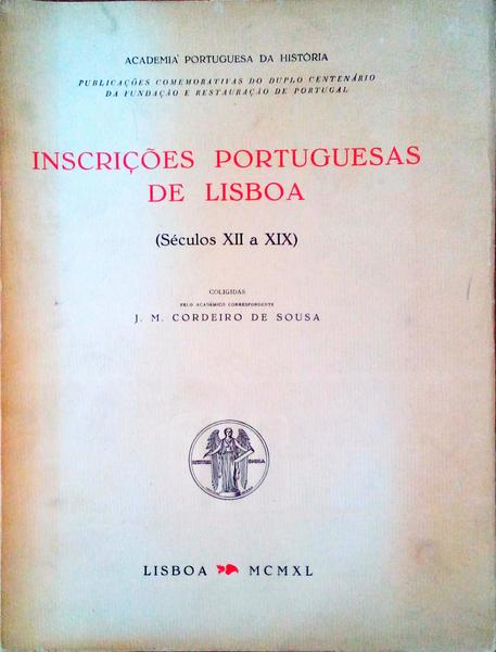 INSCRIÃ‡Ã•ES PORTUGUESAS DE LISBOA. (SÃ©culos XII a XIX)