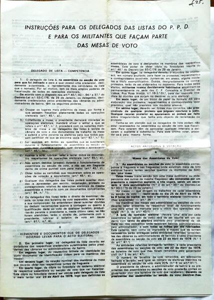 INSTRUÃ‡Ã•ES PARA OS DELEGADOS DAS LISTAS DO P.P.D. E PARA OS MILITANTES QUE FAÃ‡AM PARTE DAS MESAS DE VOTO.