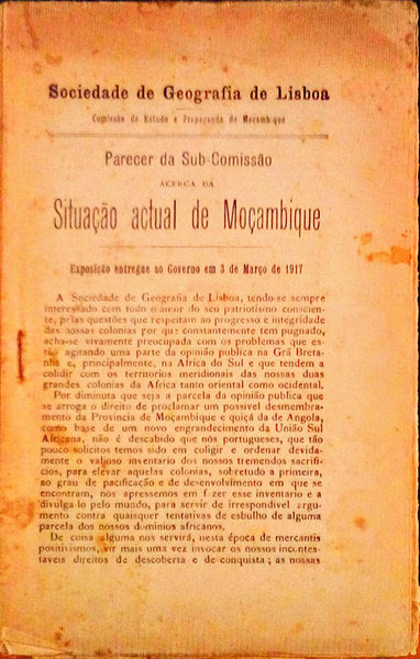 PARECER DA SUB-COMISSÃƒO ÃCERCA DA SITUAÃ‡ÃƒO ACTUAL DE MOÃ‡AMBIQUE.