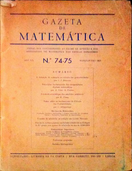 GAZETA DE MATEMÃTICA, N.Âº 74-75, MARÃ‡O-JUNHO 1959.