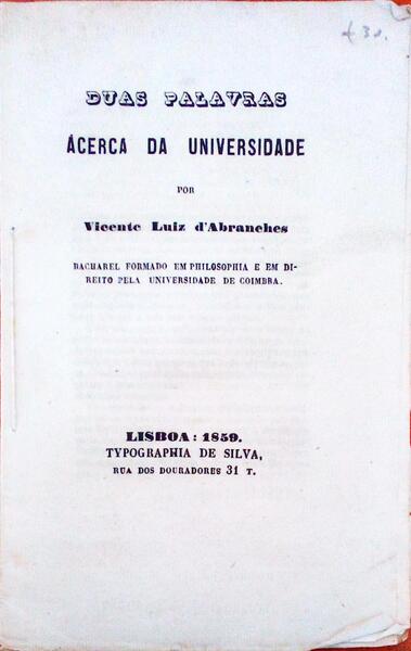 DUAS PALAVRAS ÃCERCA DA UNIVERSIDADE.