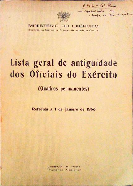 LISTA GERAL DE ANTIGUIDADE DOS OFICIAIS DO EXÃ‰RCITO. (Quadros Permanentes)