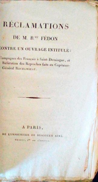 RÃ‰CLAMATIONS DE M. Bmy. FÃ‰DON CONTRE UN OUVRAGE INTITULÃ‰: