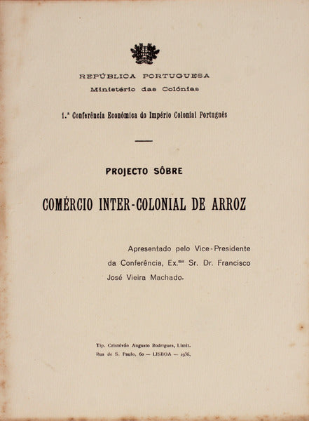 PROJECTO SÃ”BRE COMÃ‰RCIO INTER-COLONIAL DE ARROZ.