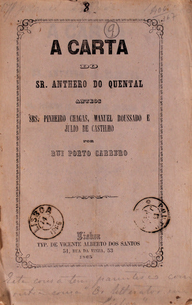 A CARTA DO SR. ANTHERO DO QUENTAL.